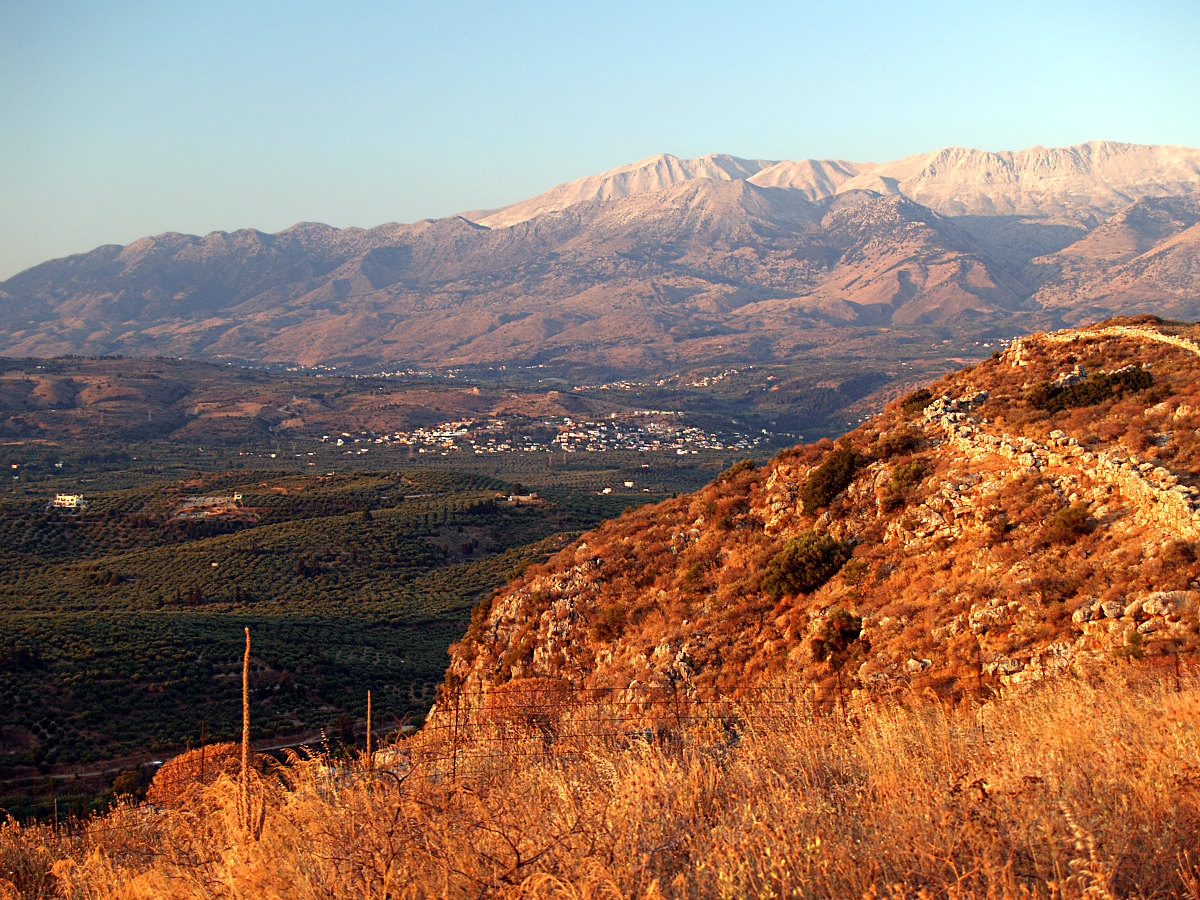 Ancient Aptera ruins with the White Mountains in western Crete