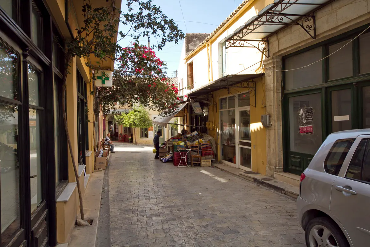A narrow old-town street in Archanes, an inland village south of Heraklion