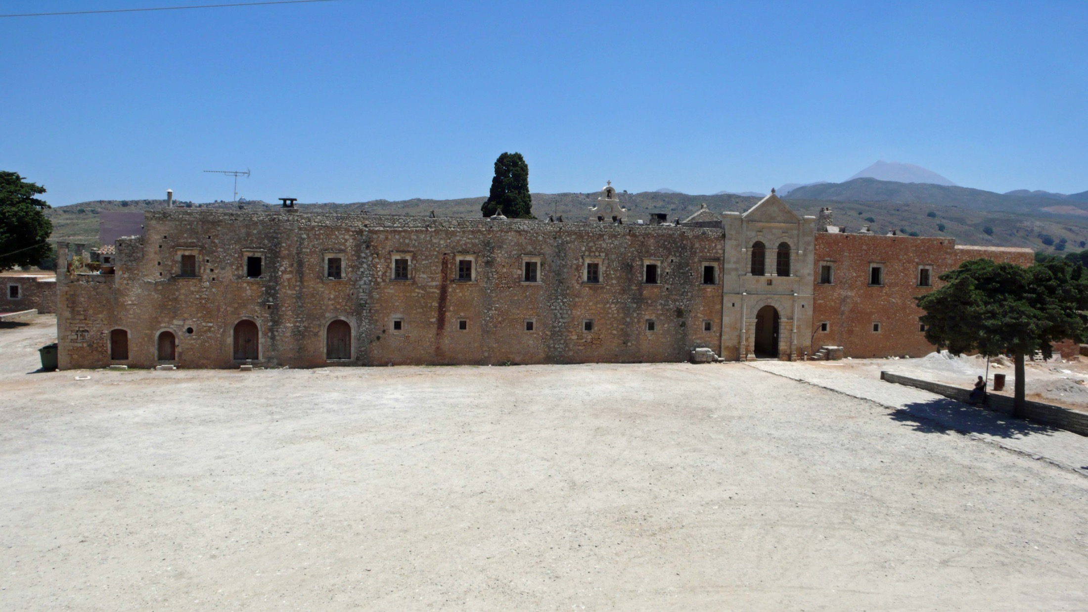 Courtyard and church inside Arkadi Monastery in Crete