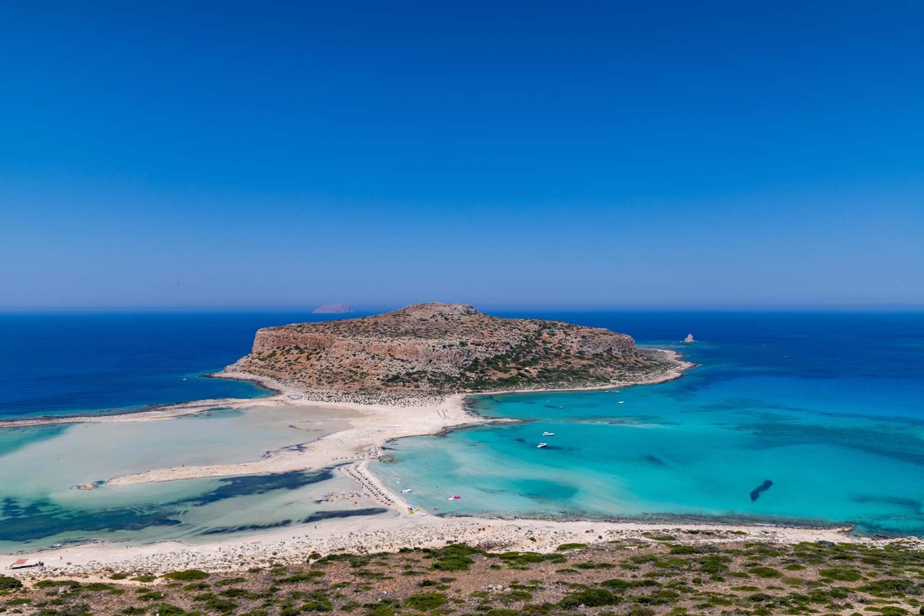 Balos Lagoon and Cape Tigani seen from above on the Gramvousa peninsula