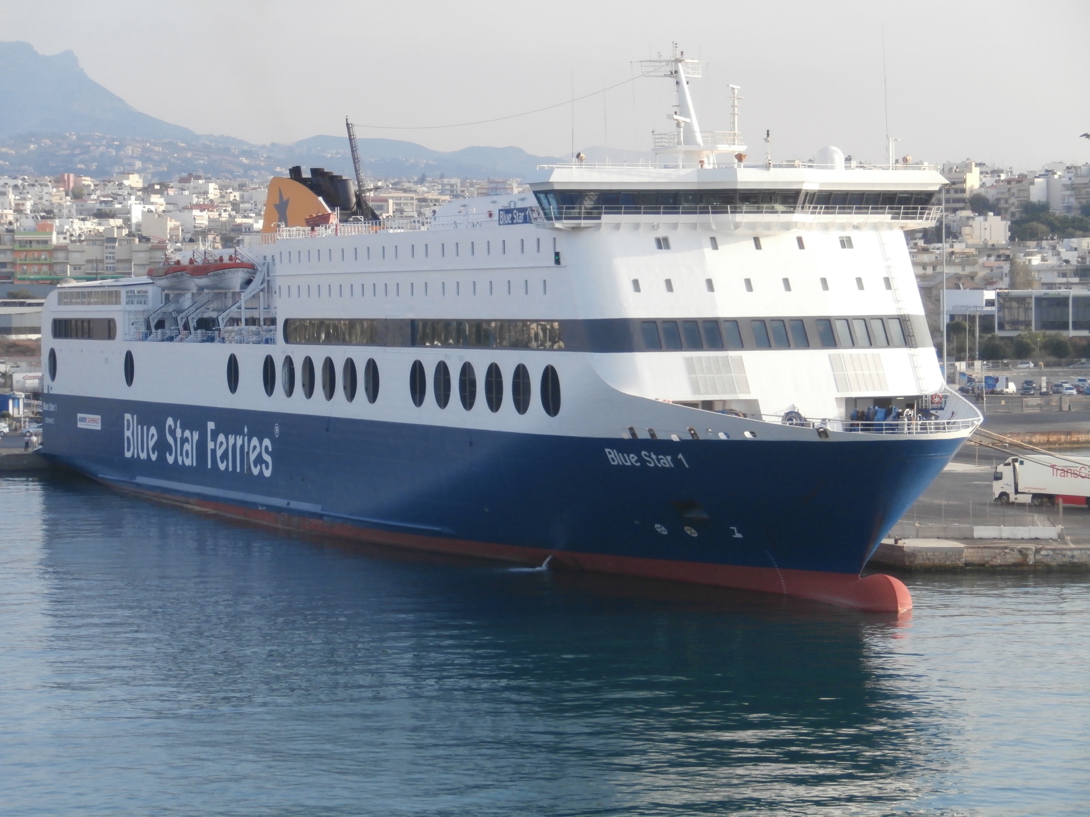 Blue Star passenger ferry docked at Heraklion port in Crete
