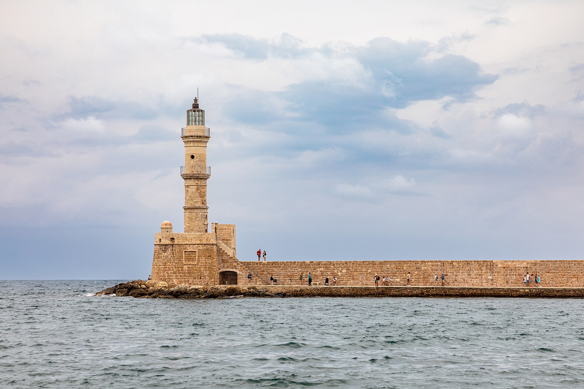 The Venetian harbour of Chania, Crete, with its restored Ottoman-era lighthouse at the harbour entrance