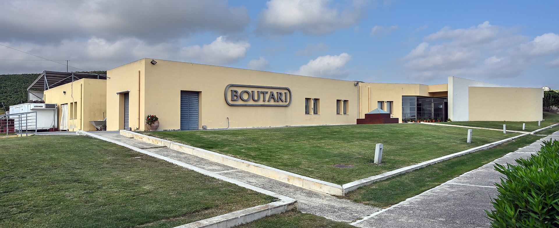 The Boutari winery building near Skalani village in the Archanes wine region south of Heraklion, Crete.