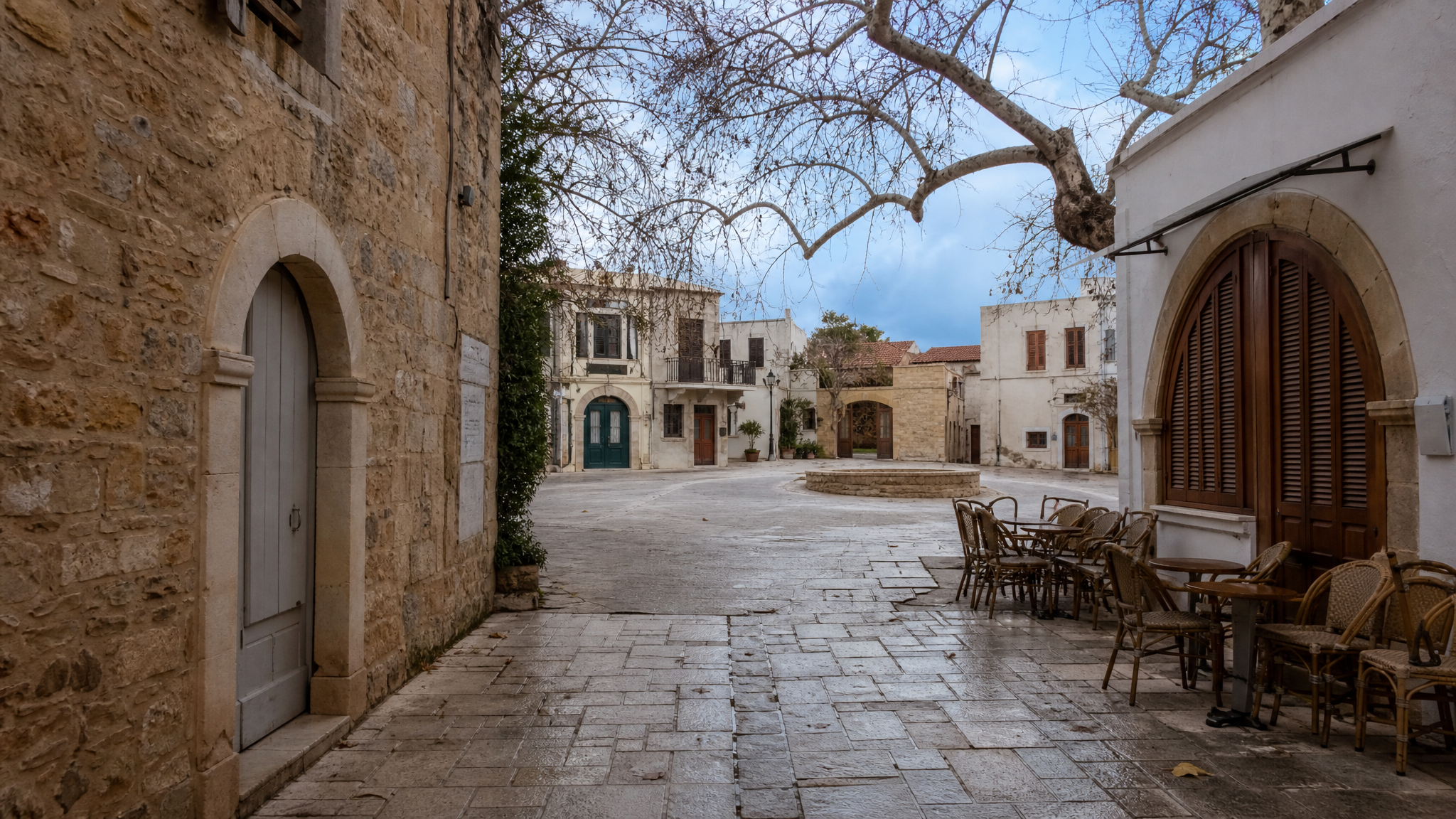 A quiet Cretan town scene during the January low season
