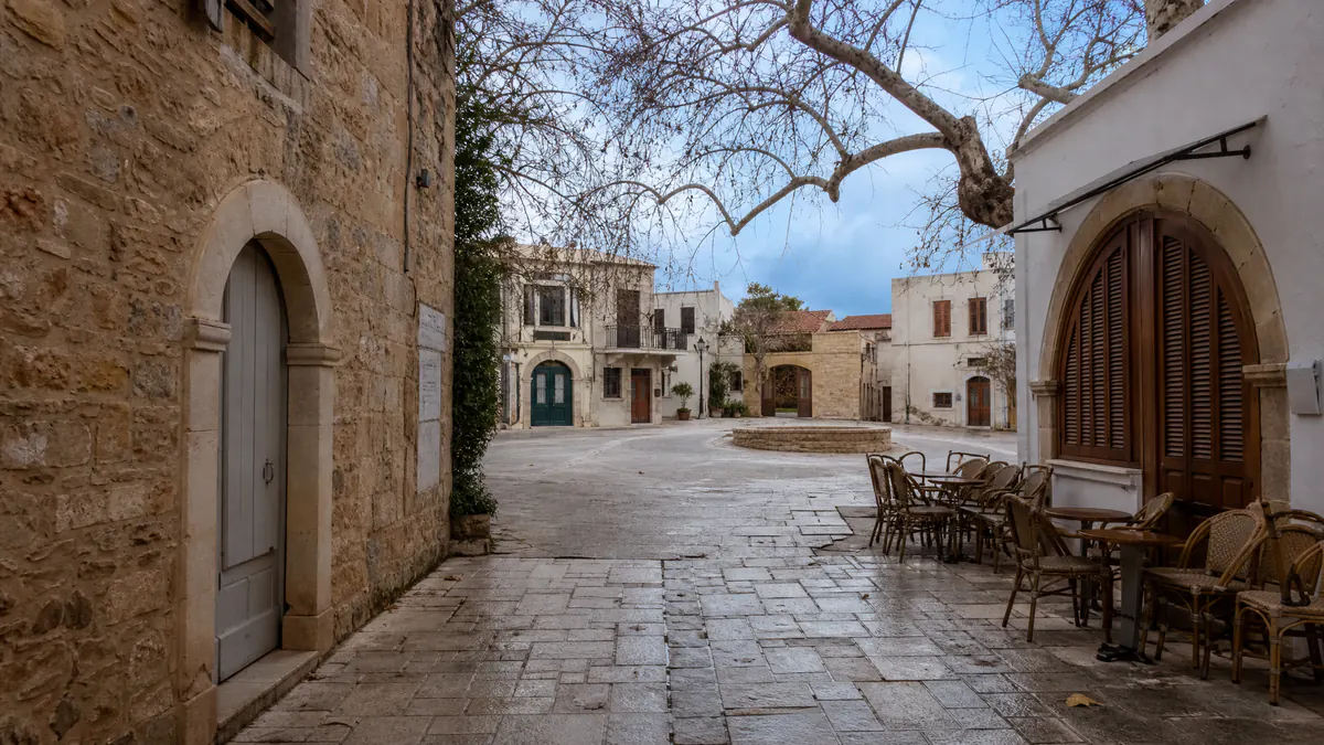 A quiet Cretan town scene during the January low season