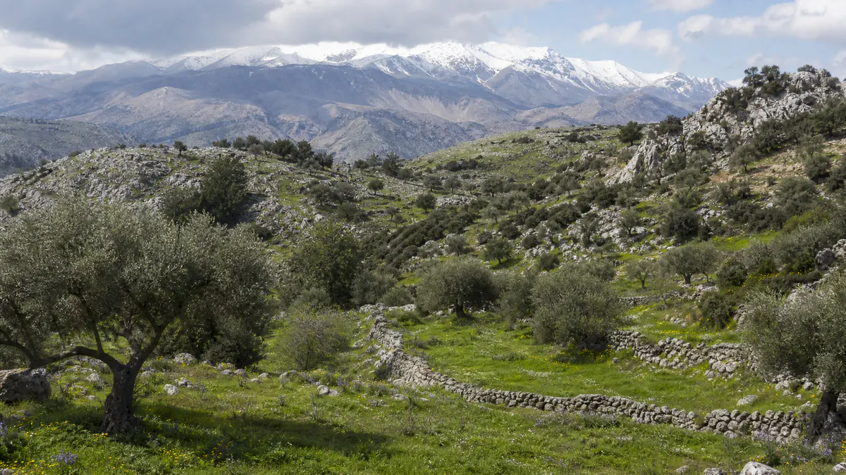 Green Cretan hills during the early spring travel season