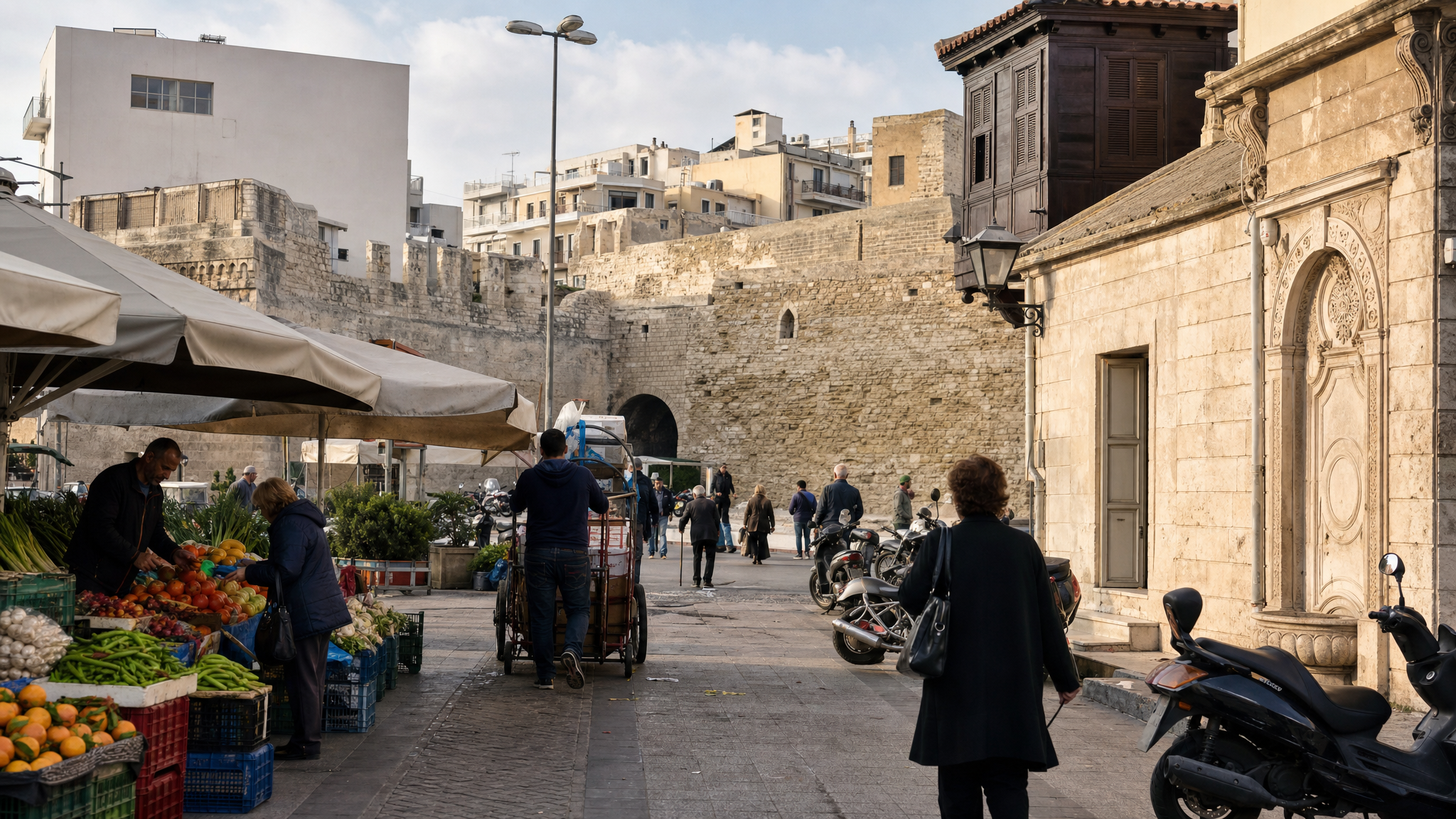 Heraklion street, harbor, and urban base context