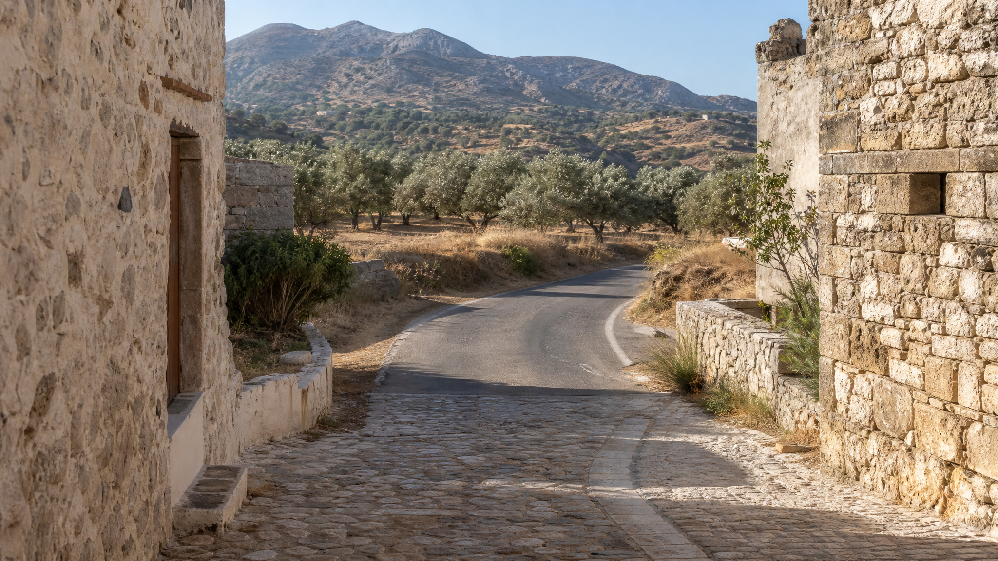 Route-based scene representing a 7-day itinerary rhythm through Crete