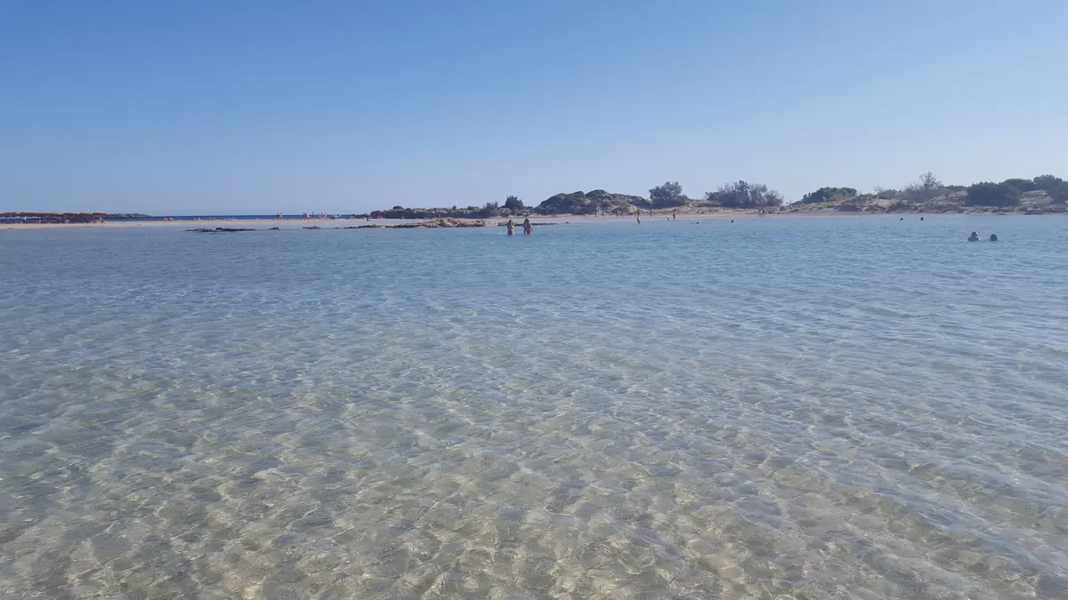 Elafonissi lagoon with pale sand and shallow water