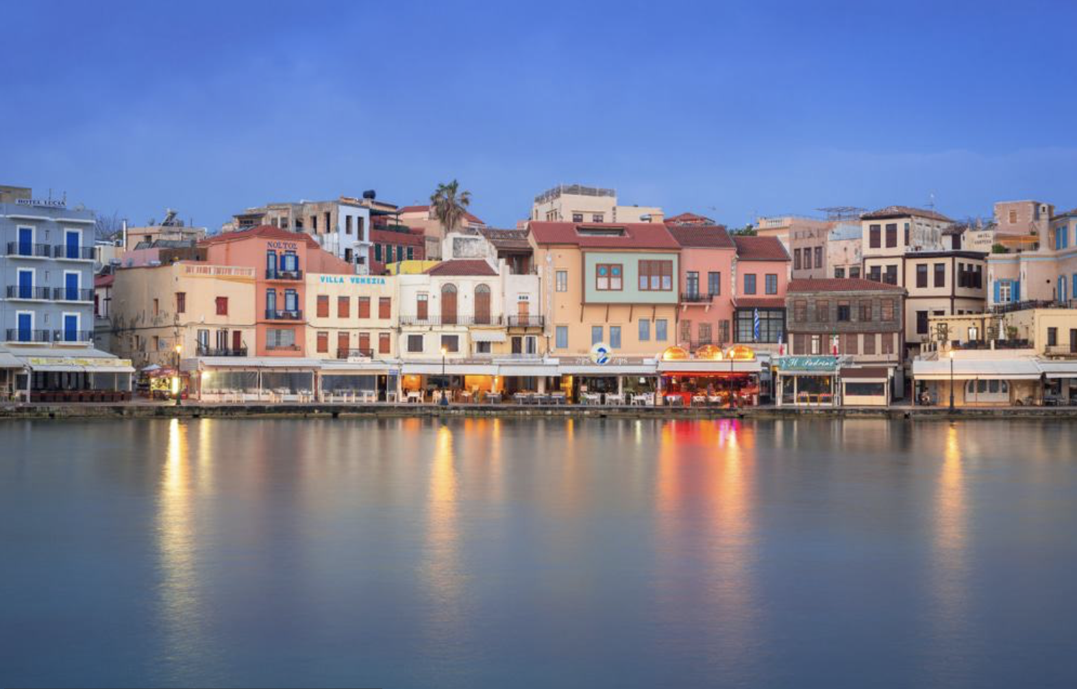 Chania old harbor at blue hour