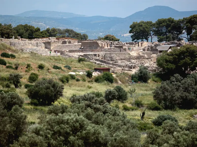 Excavated walls and stairs of the Minoan palace at Phaistos.