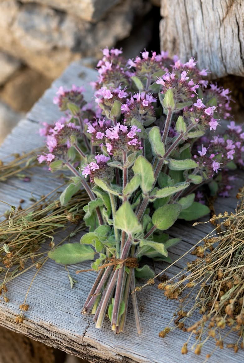Dittany of Crete arranged as a close botanical plate