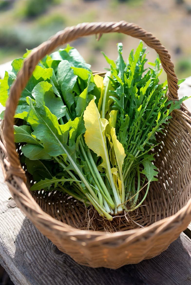 Cretan wild greens prepared as a restrained ingredient plate