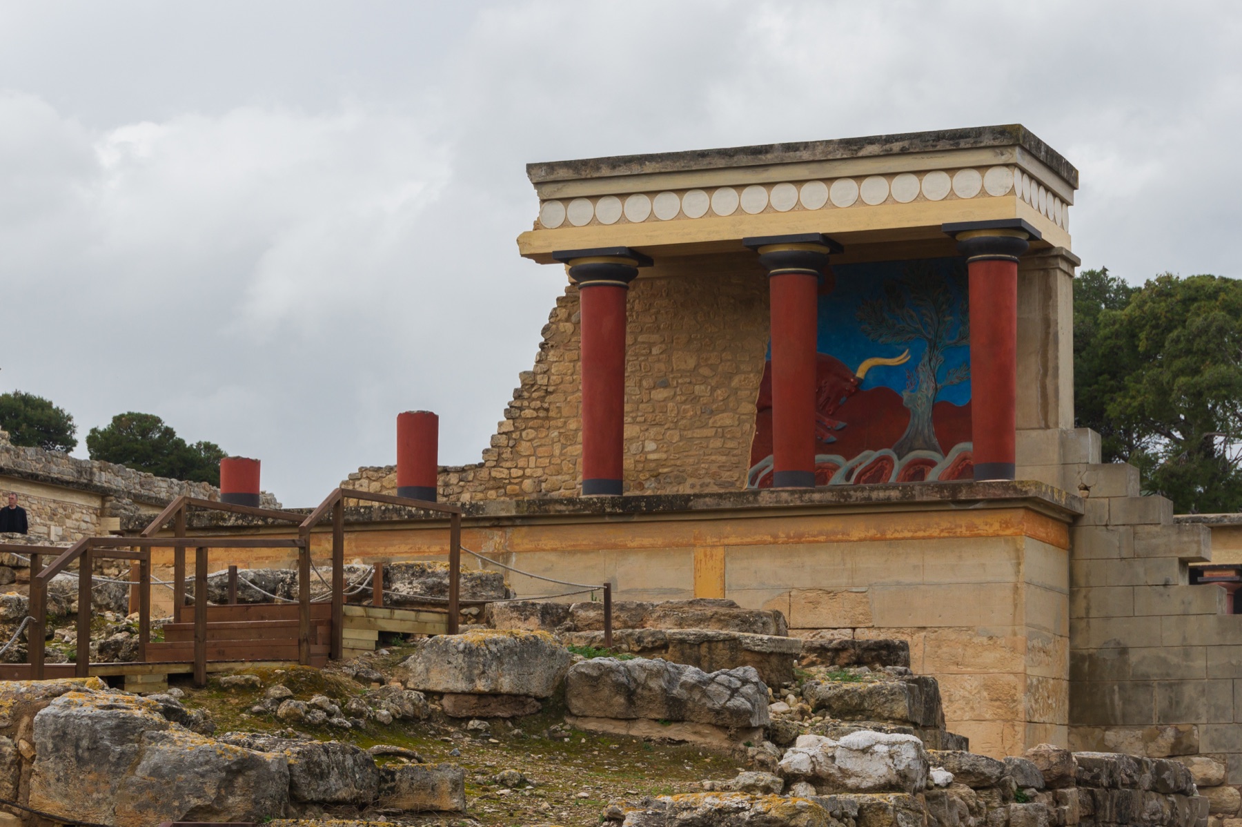 Reconstructed North Entrance and bull fresco setting at Knossos