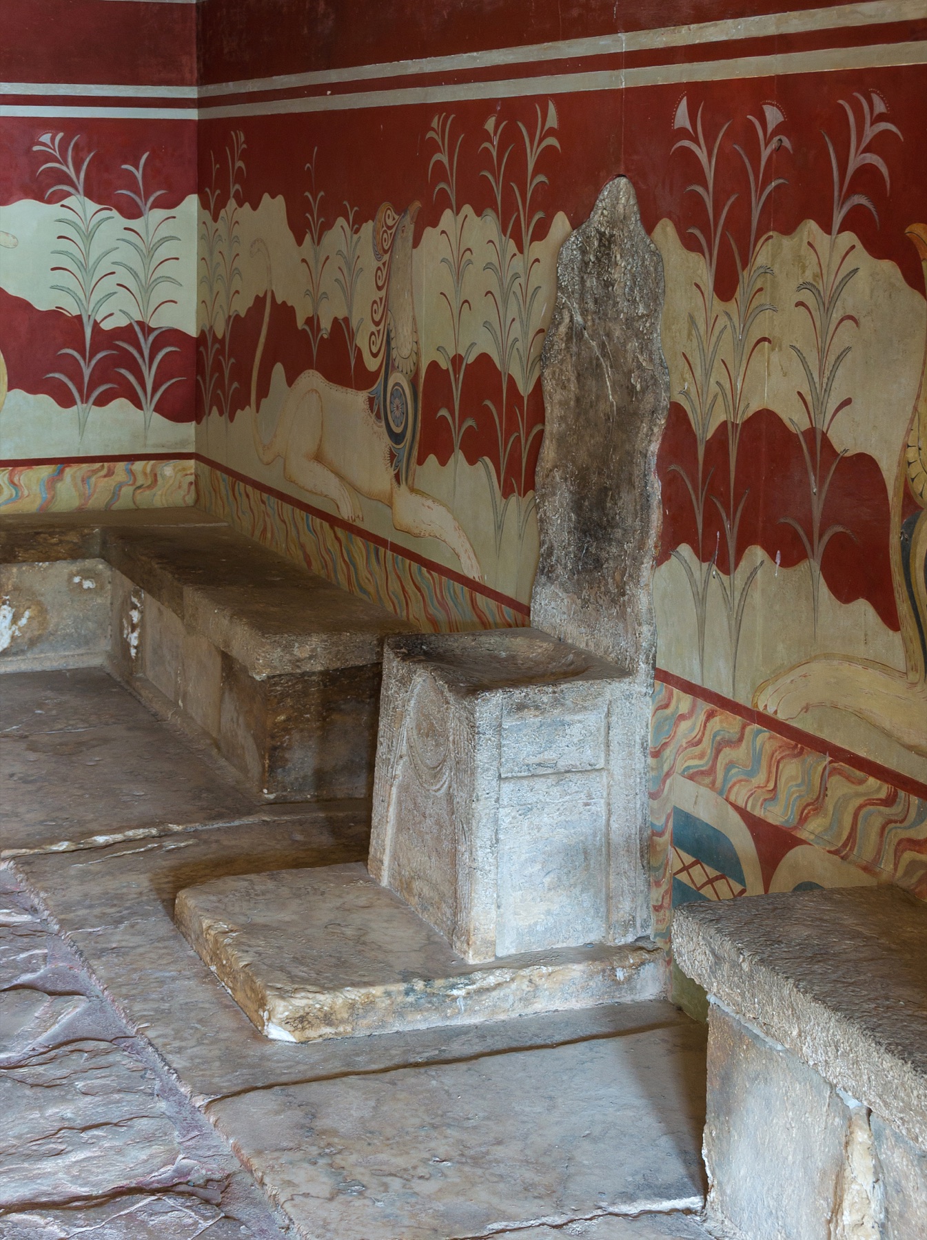 Throne Room and Griffin fresco setting at the Palace of Knossos