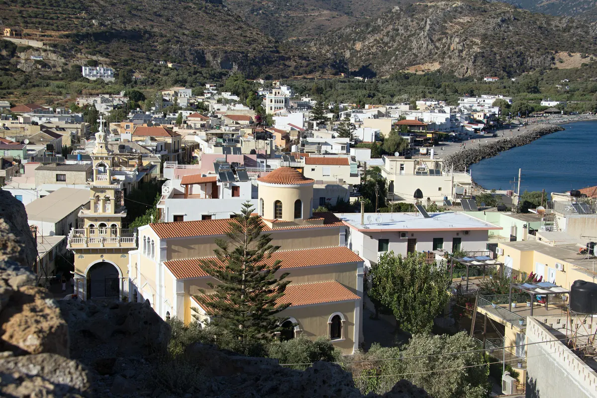 Paleochora on Crete's southwest coast viewed from the Kastro above the town