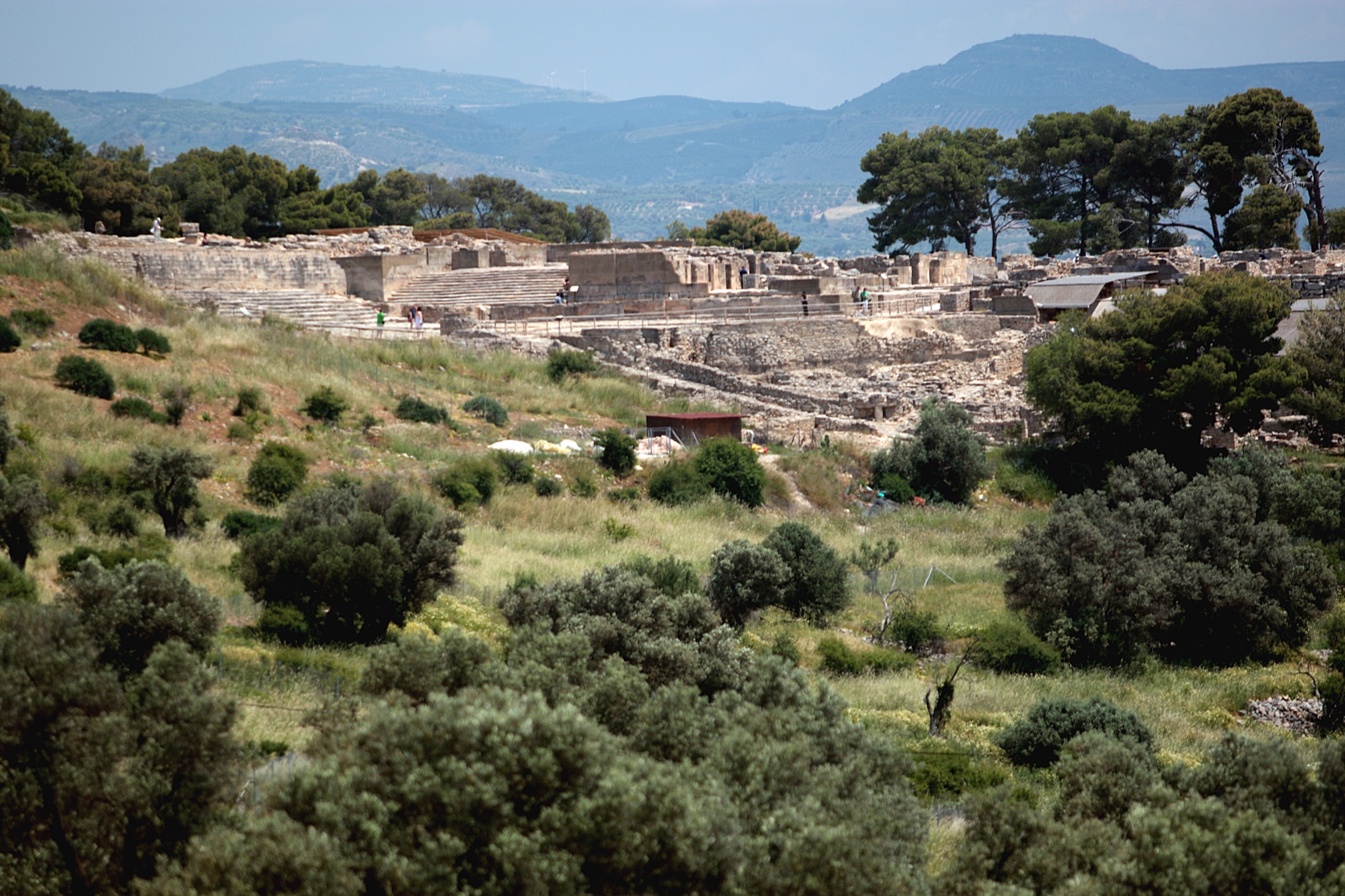 View across the Phaistos archaeological site toward the Messara plain