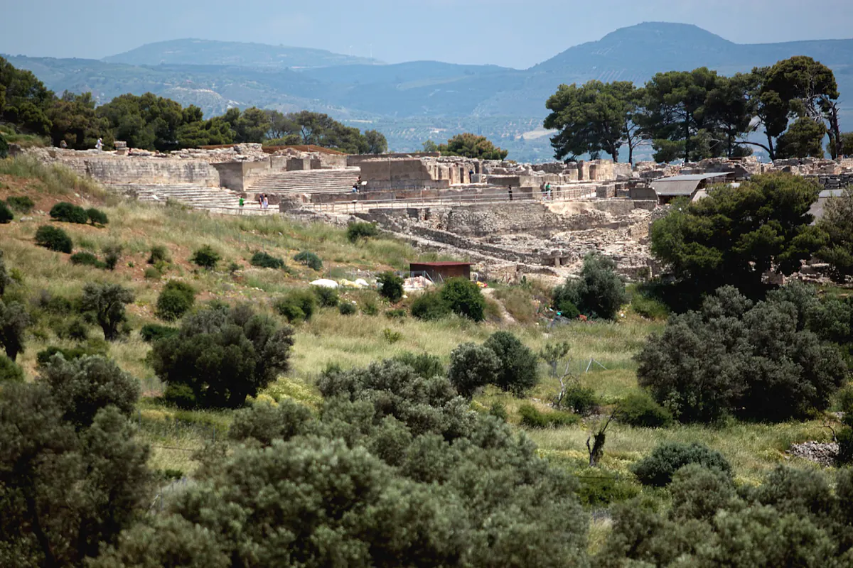 View across the Phaistos archaeological site toward the Messara plain