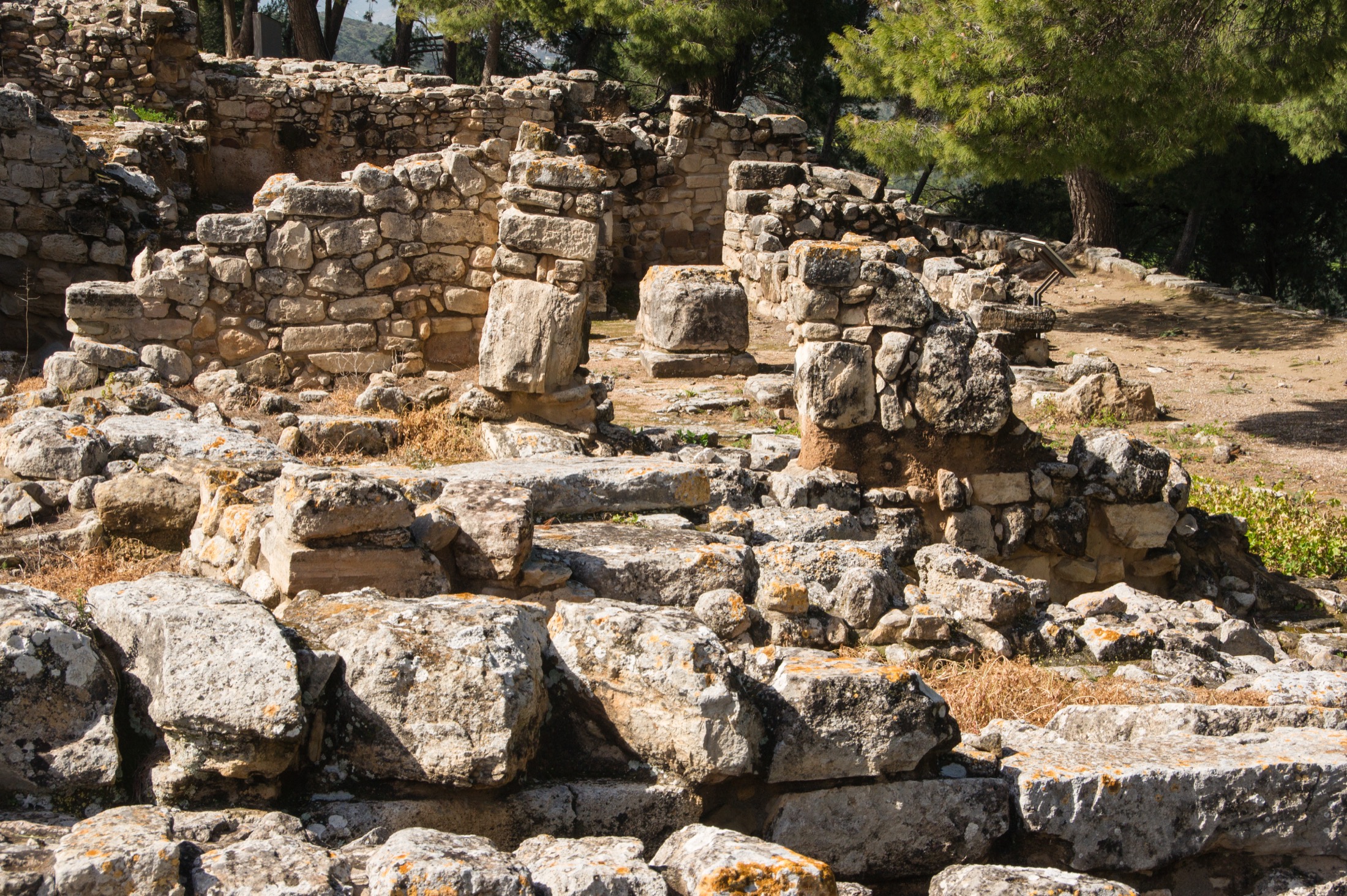 Stone ruins and court remains at the Minoan palace of Phaistos