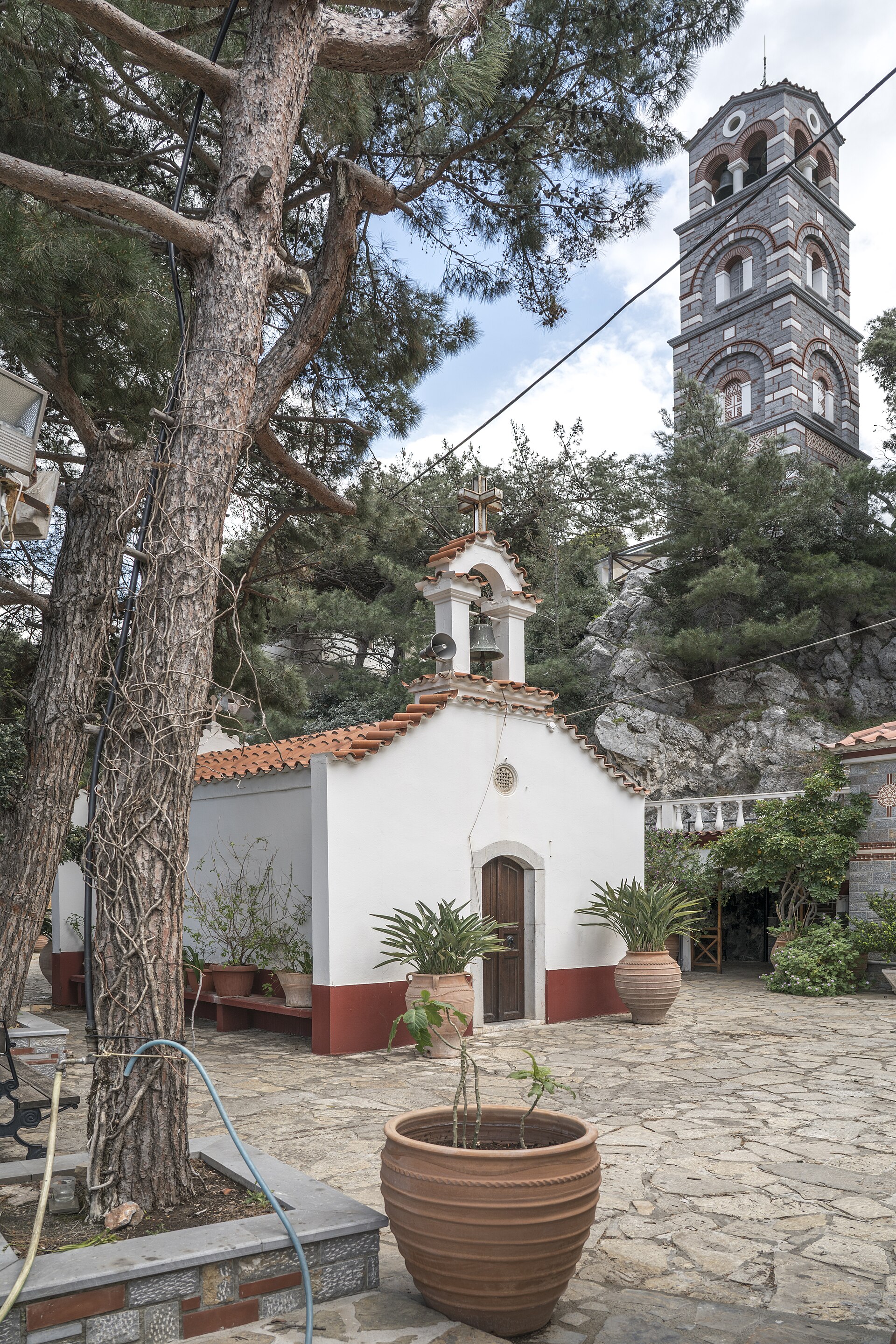 Church and courtyard detail at Agios Georgios Selinari Monastery