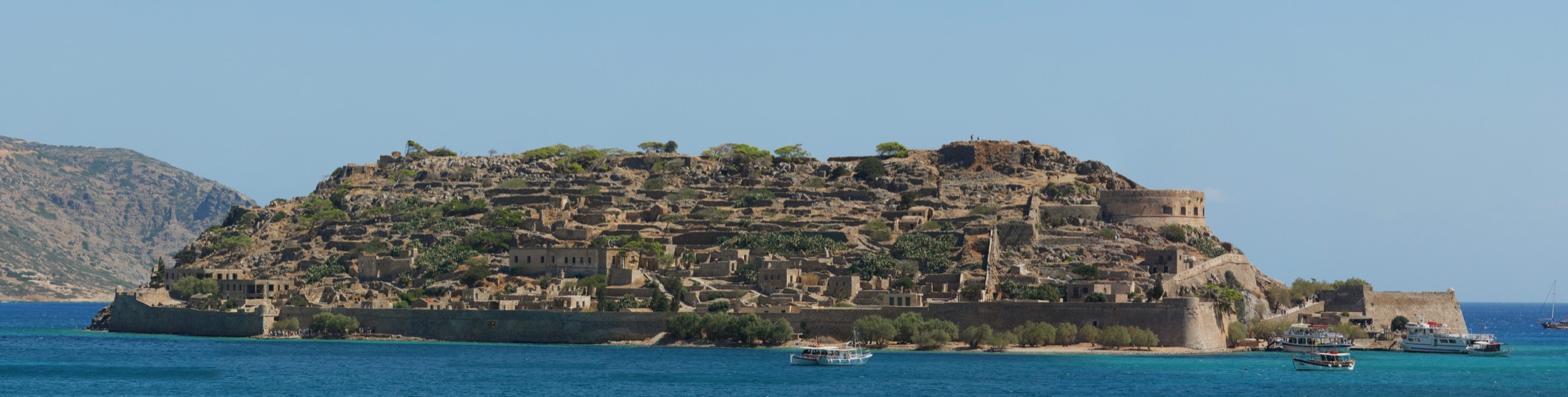 Spinalonga fortified islet seen across the water from Plaka in Crete
